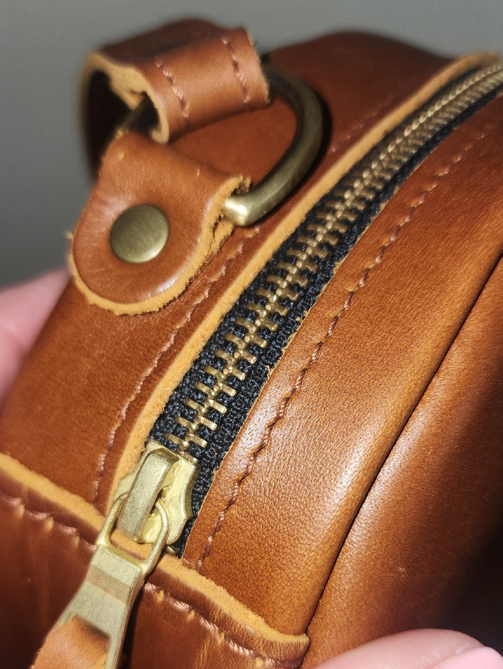 Portland Leather Goods Brown Cognac Small Round Circle Crossbody Bag - Picture 13 of 16